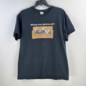 Gildan Tshirt Mens Large Black Cotton Where You Gonna Sit Dog Cute Couch‎